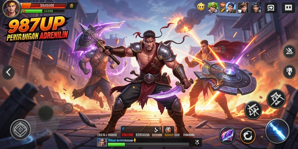 Screenshot gameplay 987UP yang menampilkan pertarungan epik.