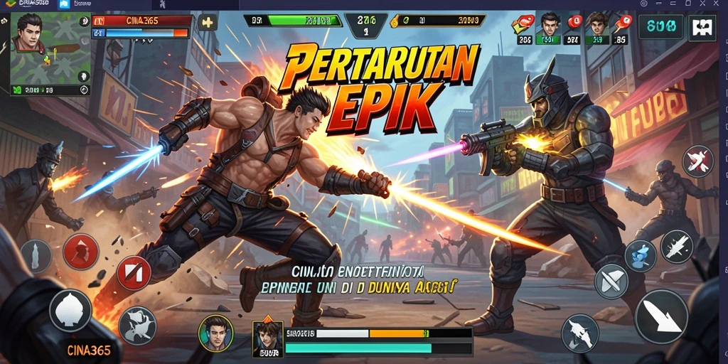 Screenshot utama CINA365 menampilkan aksi seru dalam pertempuran
