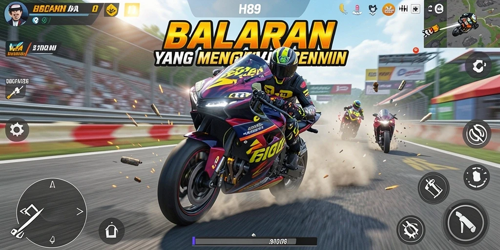 Tampilan gameplay H89 yang seru dan mendebarkan di lintasan balapan.
