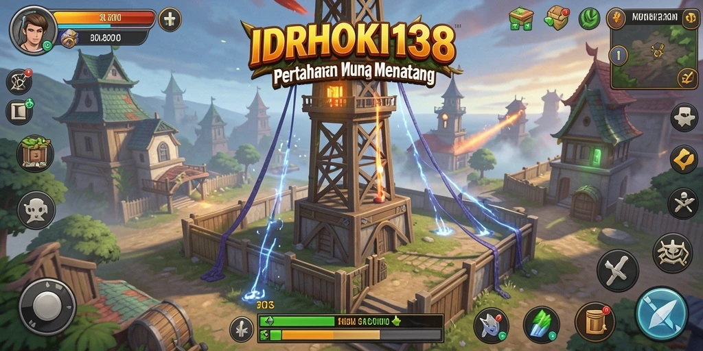 Tampilan utama gameplay Tower Defense di IDRHOKI138.