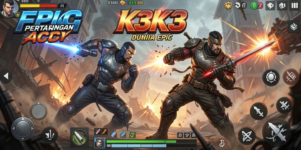 Screenshot K3K3 menunjukkan aksi pertempuran yang intens.