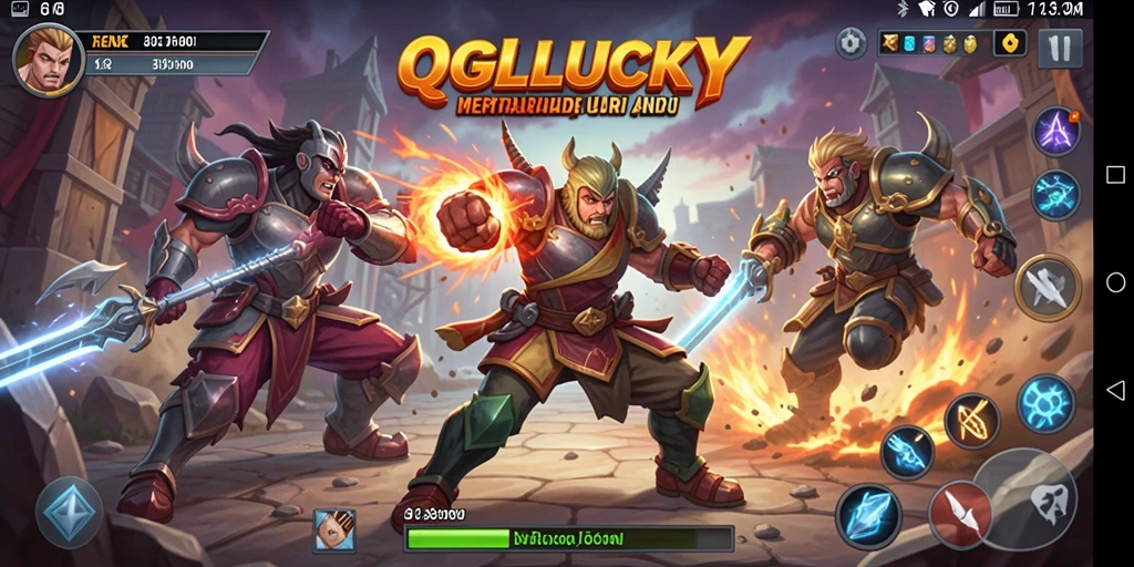 Gameplay QGLUCKY yang seru dengan pertarungan karakter yang menegangkan.