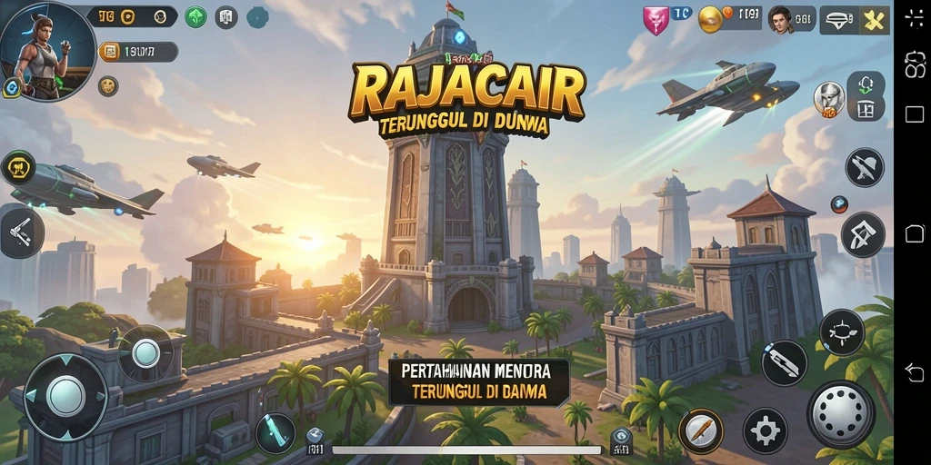 Tangkapan layar RAJACAIR memperlihatkan aksi menara melawan gelombang musuh.